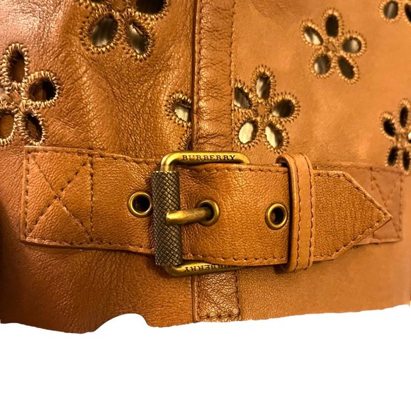 Burberry Lambskin Laser Cut Flower Perforated Motorcycle Biker Jacket Camel Sz4 - Picture 12 of 16